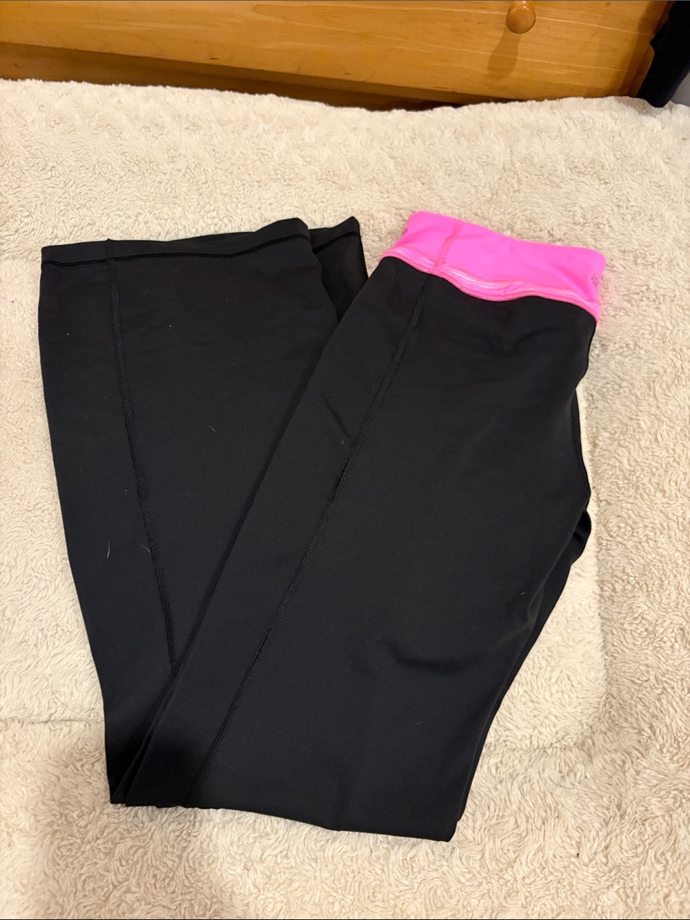 Victoria's Secret Black Flare Leggings with Pink Waistband